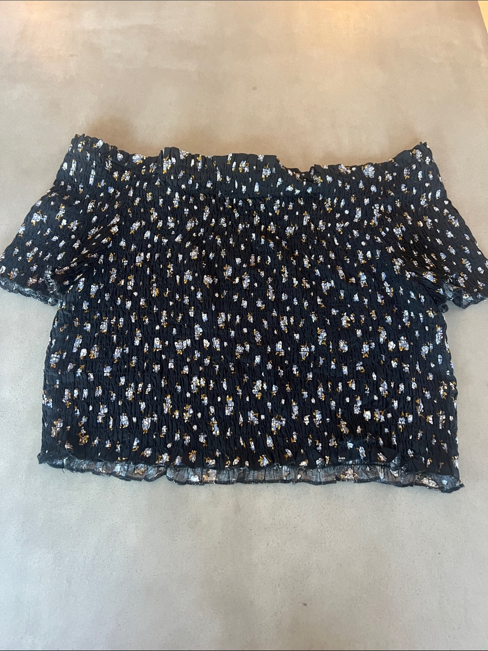 Xhilaration Black Floral Smocked Off-Shoulder Crop Top